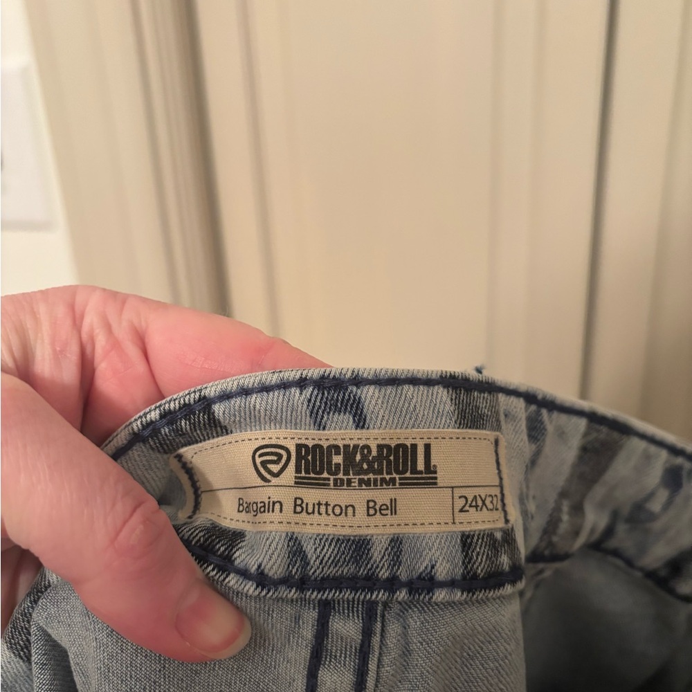 Blue Patterned Bell Bottom Jeans - image 6